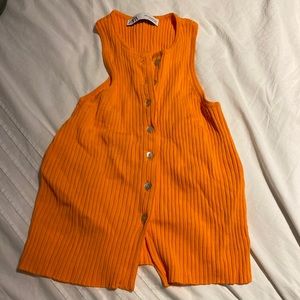Zara neon orange button up tank